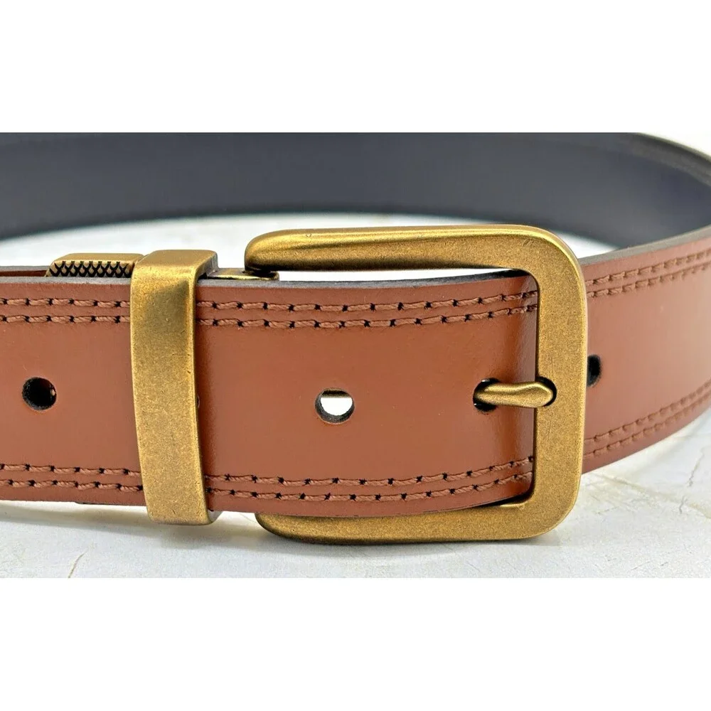 Daniel Cremieux Reversible Leather Belt Tan/Black Double Stitched Size 32/80 EUC